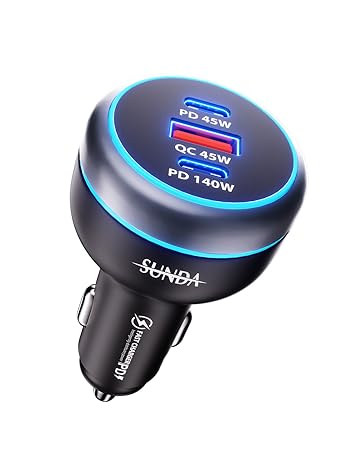 SUNDA 230W USB C Fast Car Charger, 3-Ports Car Charger Adapter